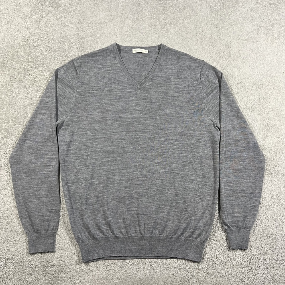 Suitsupply Sweater Mens XL Gray Merino Wool V-Neck Layering Dressy Lightweight